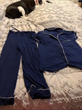 Auden Navy Blue Short-Sleeve Pajama Set with White Piping